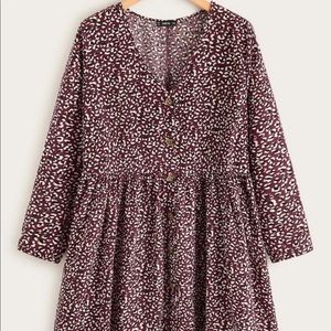 PLUS BUTTON FRONT LEOPARD PRINT FLARE DRESS